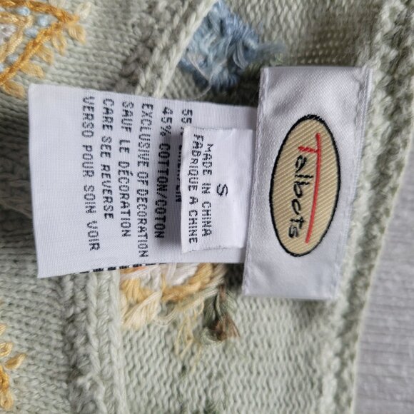 Talbots Floral Embroidered Sweater S Cotton Blend Green Yellow Blue - Picture 4 of 8